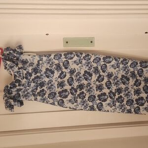 Shoshanna Midnght Off The Shoulder White Blue Brocade Dress